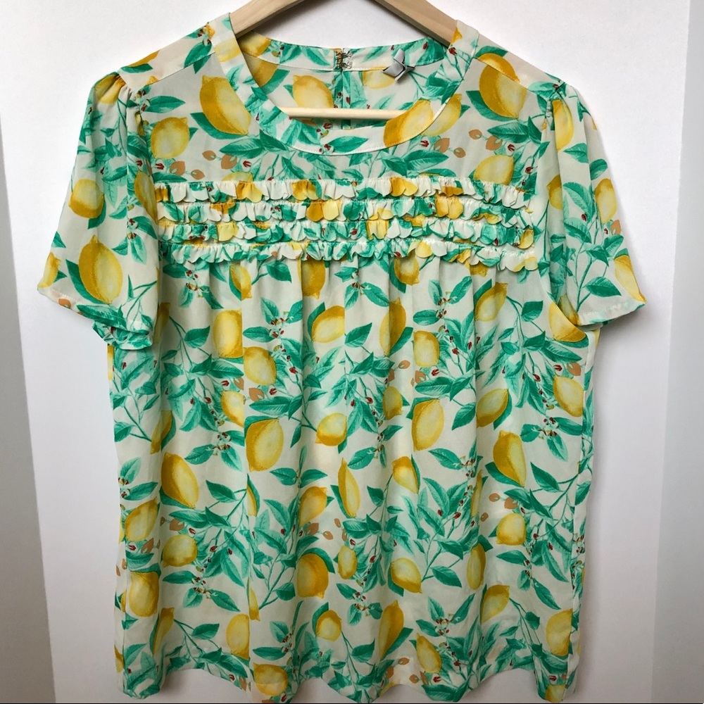Elle Lemon & Mint Ruffle Blouse • Sz L